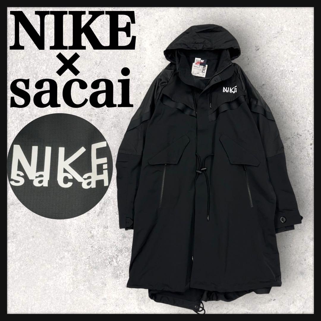11502【美品・限定コラボ】ナイキ×サカイ☆黒モッズコート ロング