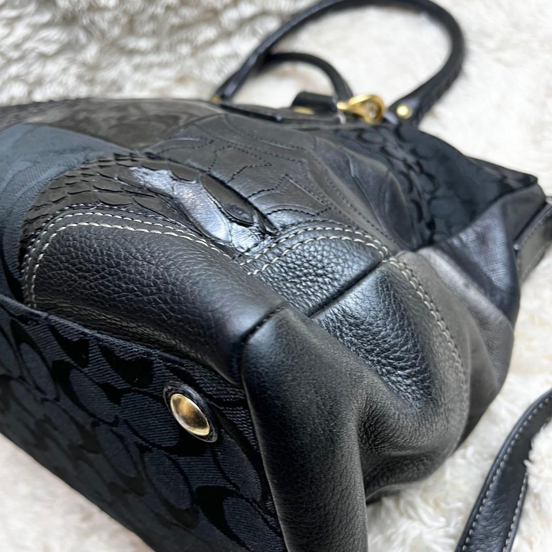 コーチ COACH ショルダー ハンドバッグ パッチワーク 2way クロコ 黒