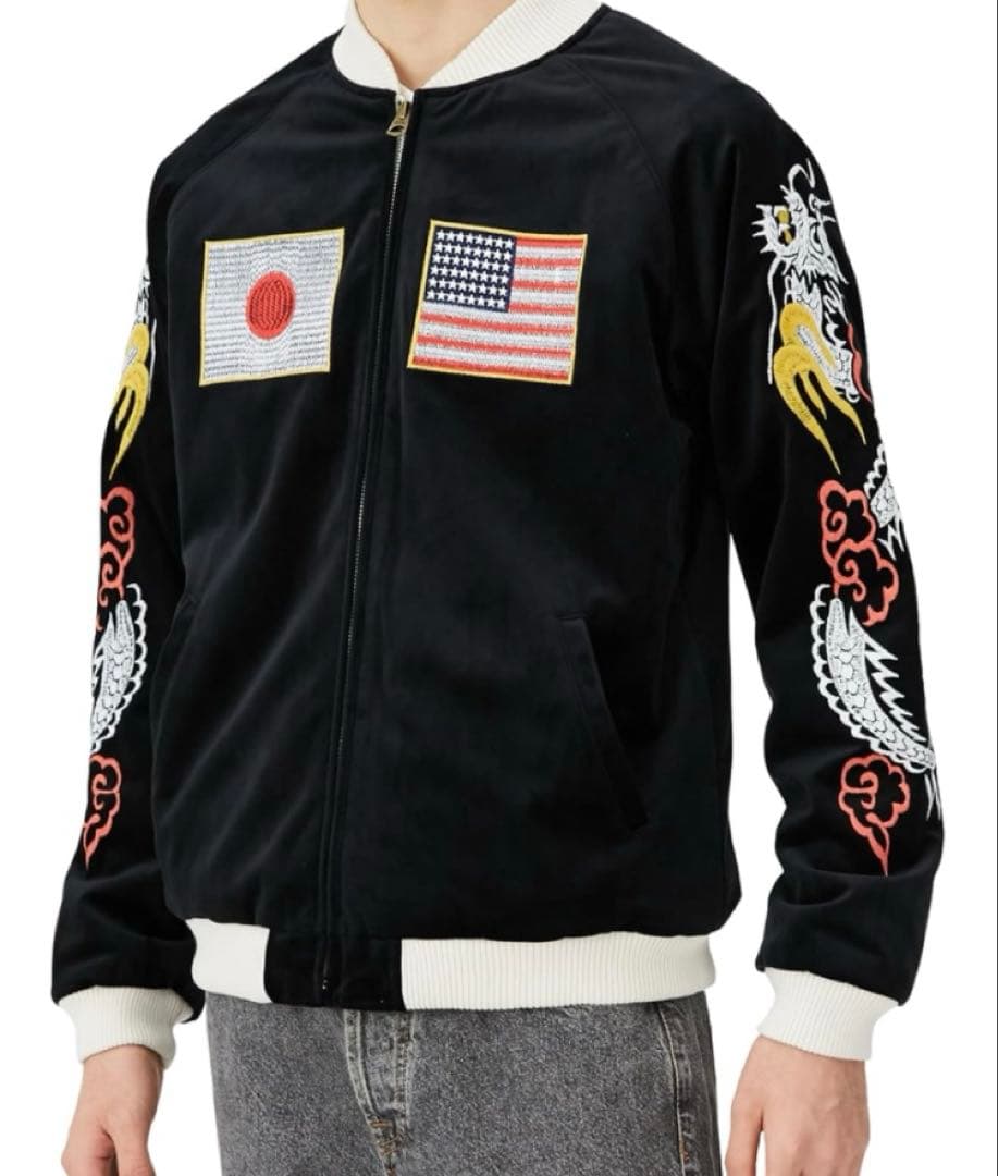 新品　スカジャン　別珍　ヒューストン　ベルベット　黒　スーベニア　ジャケット