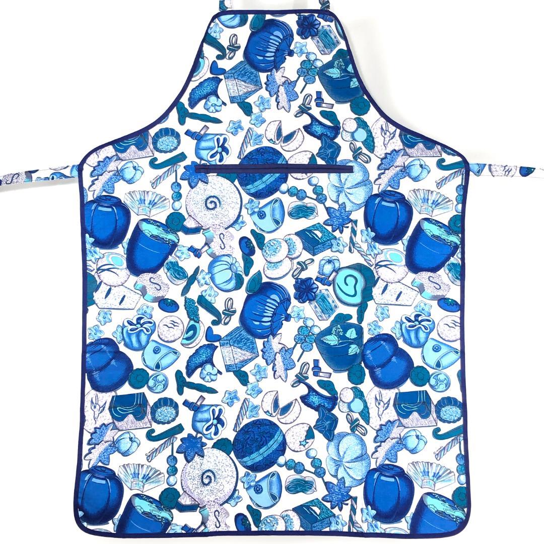 美品・箱付き】エルメス／調理用エプロン 和洋折衷絵柄／ネイビー