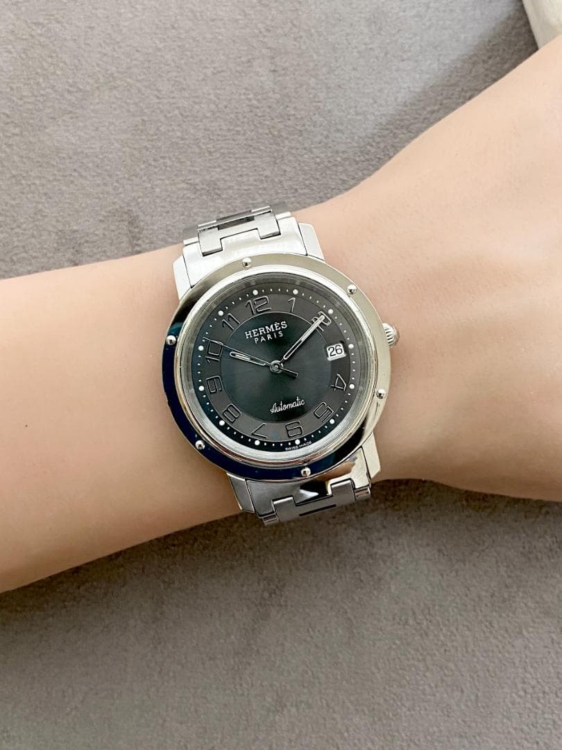 OH済 エルメス クリッパー CL1.810 グレーダイアル アラビア 自動巻き