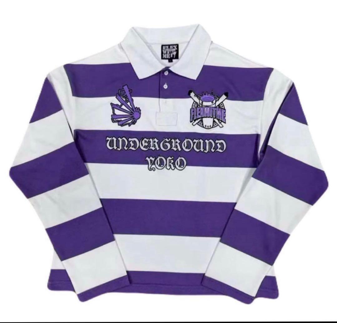 flexwitme 長袖 ポロシャツ 紫 白 ストライプ - メルカリ