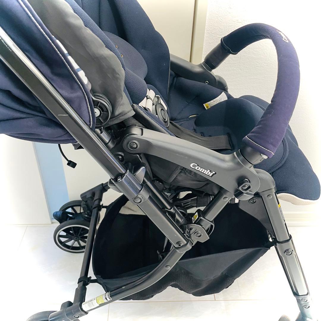 【美品】取説付★コンビベビーカーメチャカルハンディオート4キャスプリュイネイビー