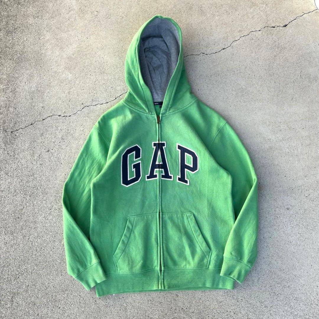 GAP ギャップ 00s 古着 ジップパーカー ビッグロゴ刺繍 グリーン 黄
