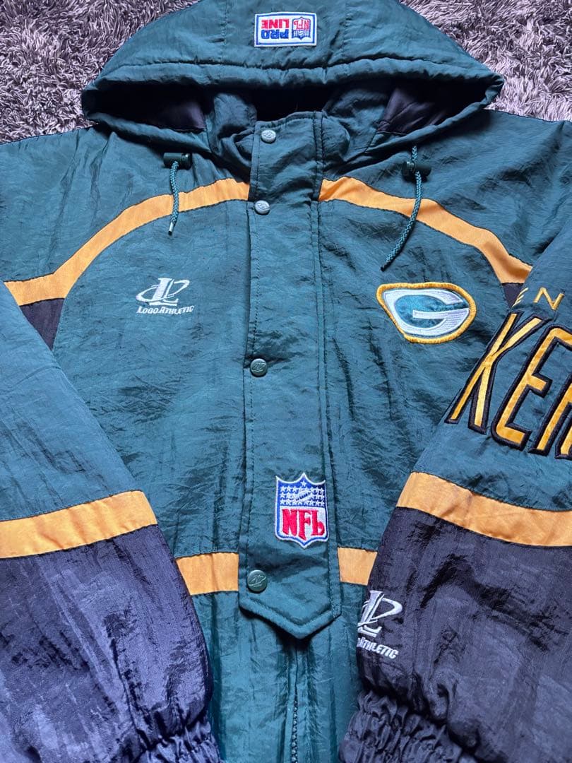 90s 肉厚中綿キルティングナイロンジャケット NFL グリーンベイ