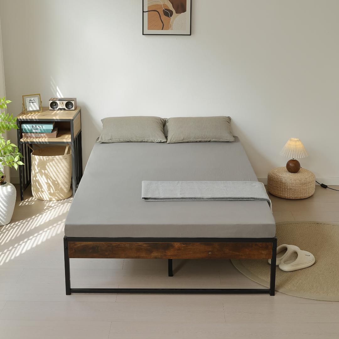 年始赤字！D・ダブルベッドフレーム パイプベッド パイプ+木 BLACK