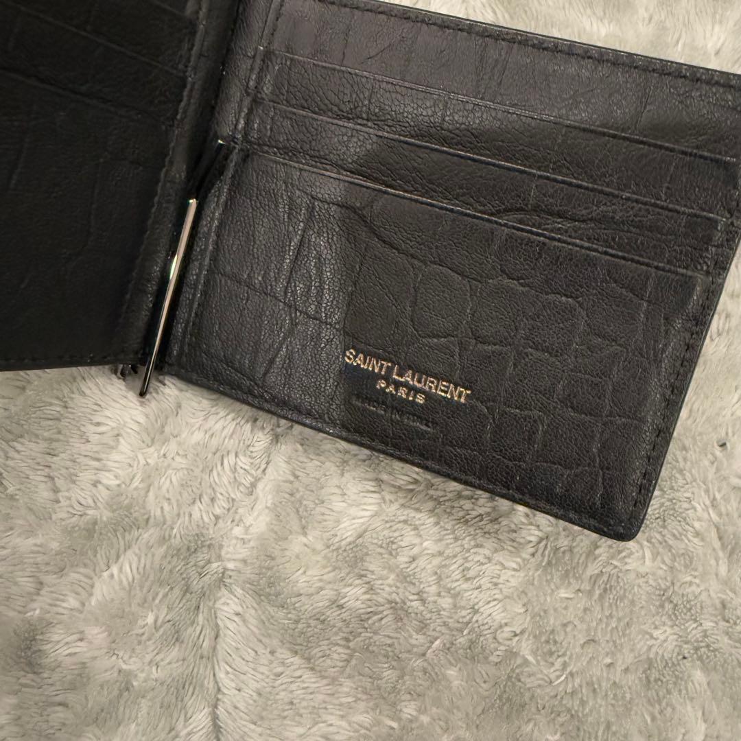 ⭐️極美品⭐️　サンローラン　YSL カサンドラ　クロコ型押し　マネークリップ