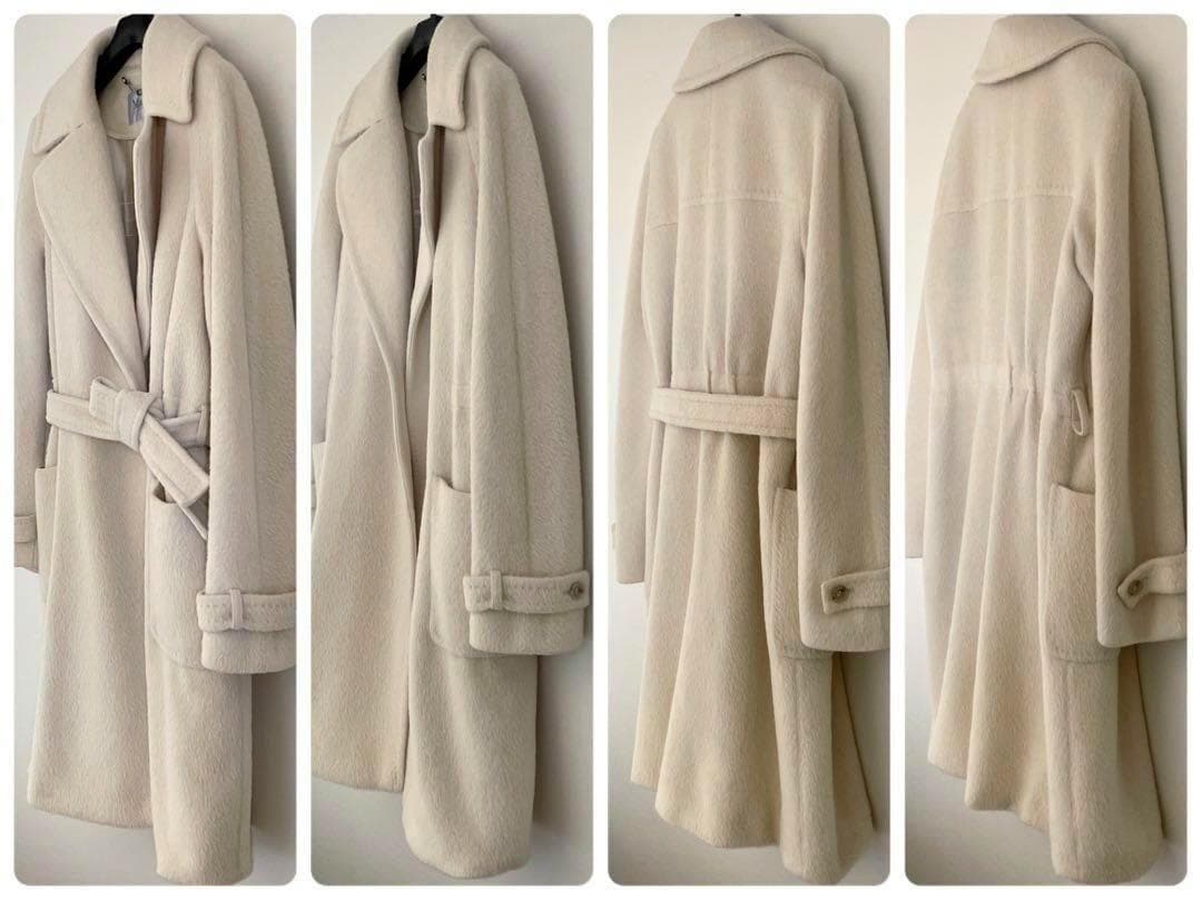 最高級 白タグ マックスマーラ アルパカベルテッドラップコート 44