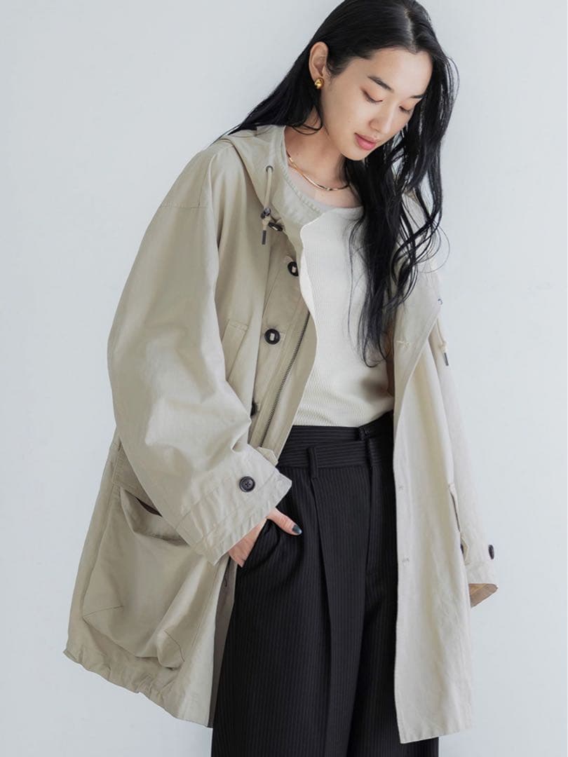 crewre ピーチスキンモッズコート ecru サイズ1 撥水ストレッチナイロン モンスター ミリタリー中綿モッズコート【THE