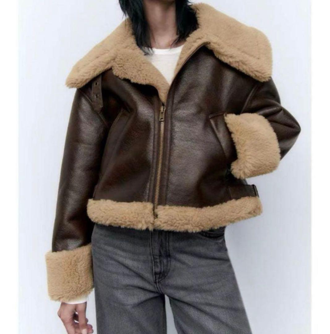 完売モデル♡ZARA ダブルフェイスショート ボアジャケット XS レザー