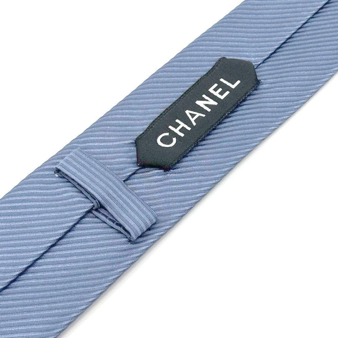 美品】シャネル ネクタイ ナロータイ ココマーク シルク ライトブルー
