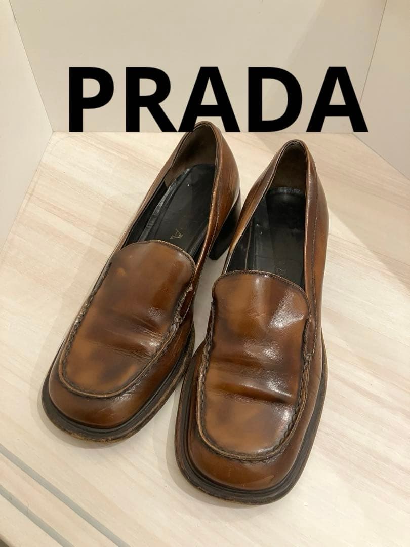 PRADA プラダ　ヴィンテージ　レザー　ヒールローファー　37 1/2 楽天市場】プラダ ローファー ヒール ロゴ レザー レディースサイズ35