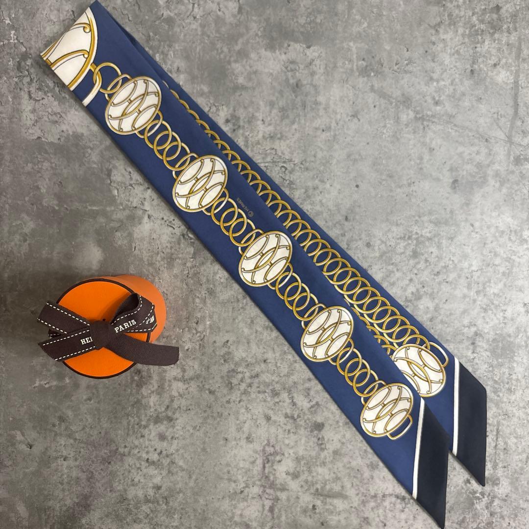 エルメス ツイリー リフトプロフィール ネイビー×ブラック スカーフ 美