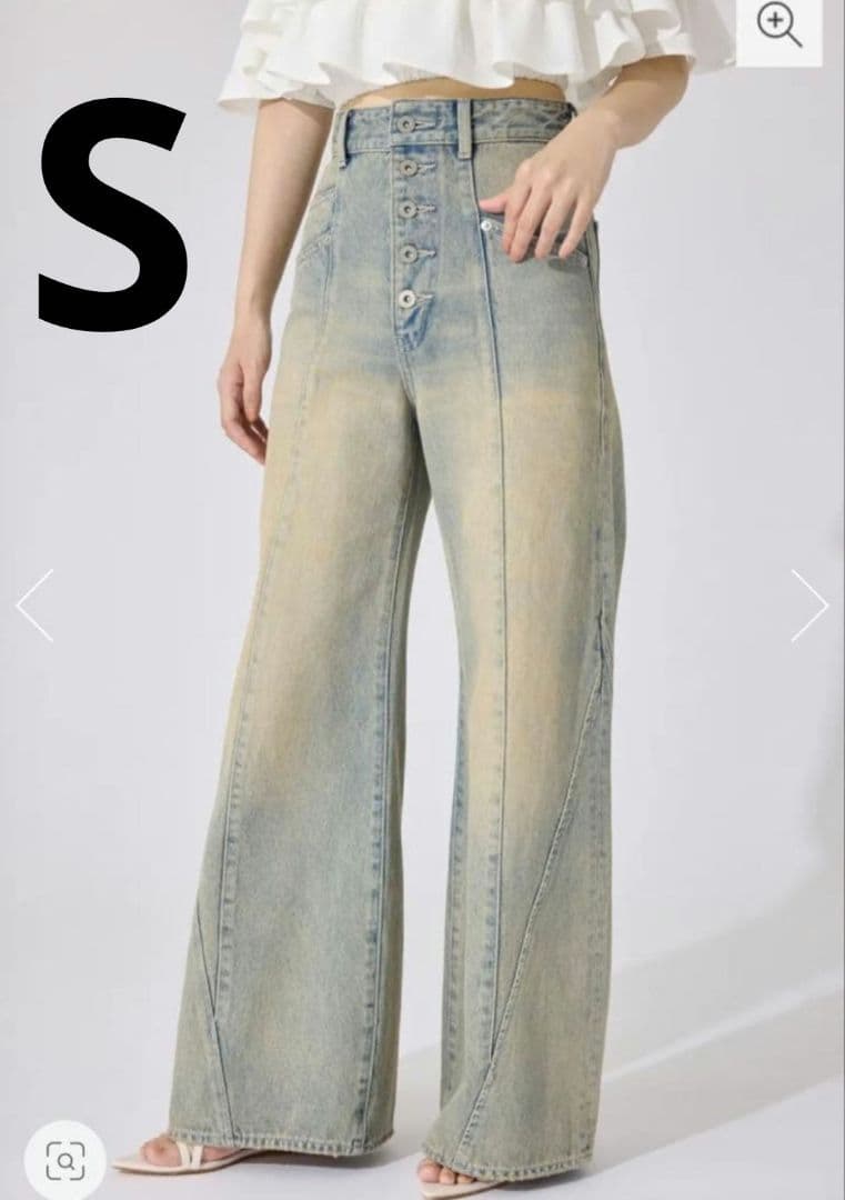 rienda フロントボタンデザインハイウエストデニムパンツ S Y2K 春