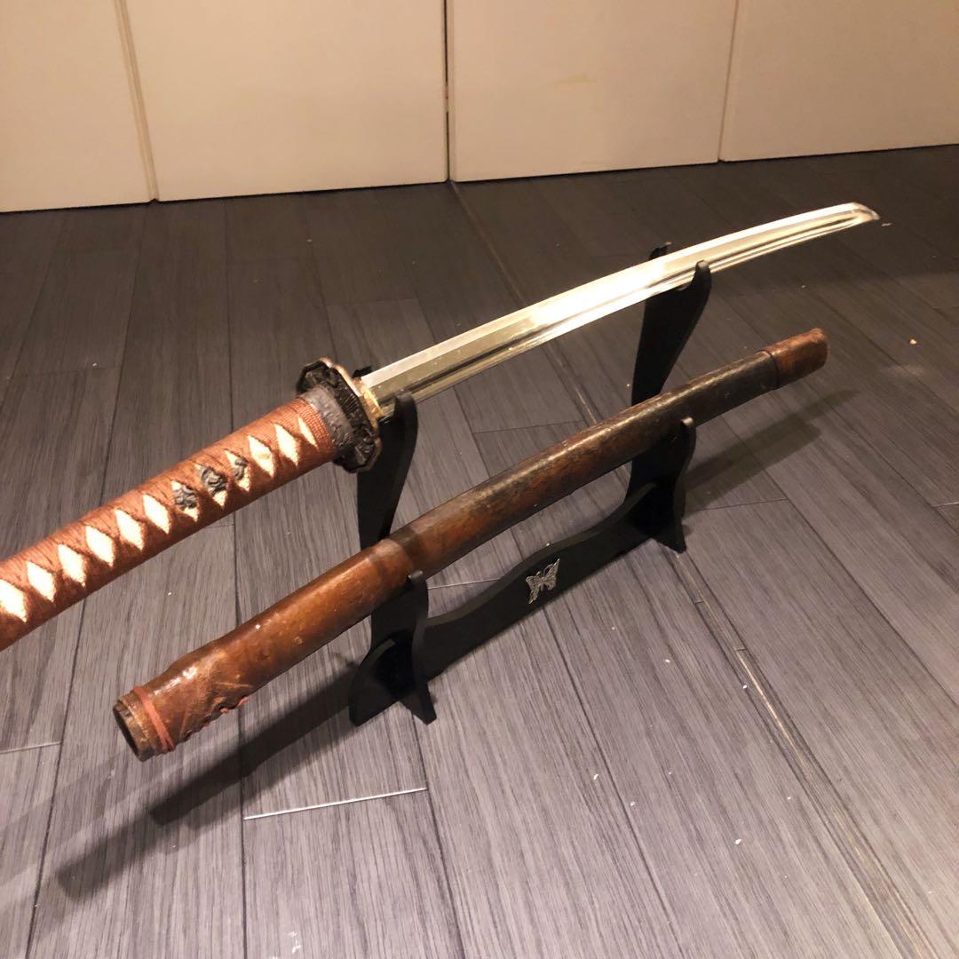 高級模造刀 軍刀 革鞘 皮鞘 鍔 太刀 樋入り レザー ビンテージ - メルカリ