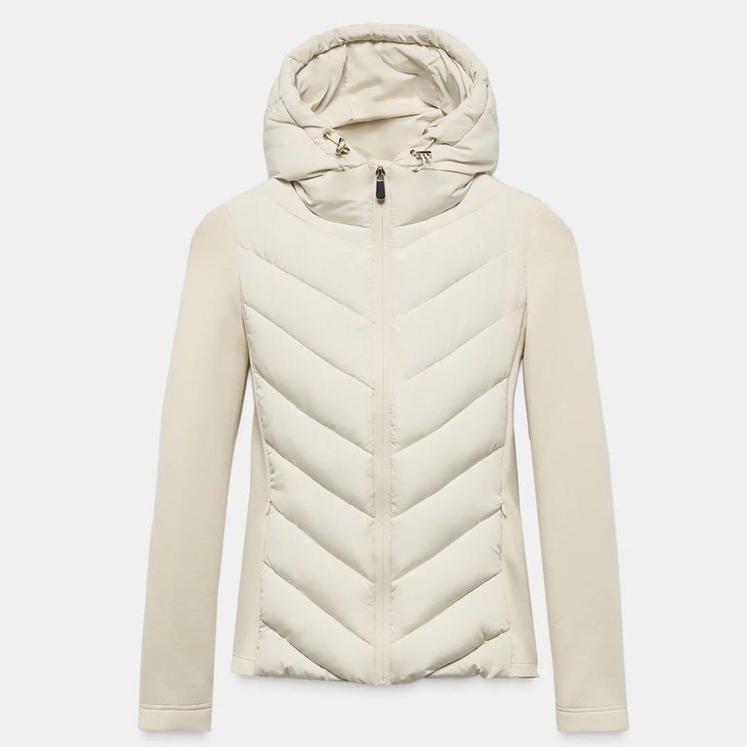 ZARA ザラ コントラストパフジャケット ホワイト ダウンジャケット