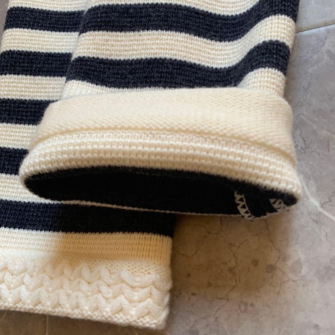 美品】Rene ルネ ニットジャケット ボーダー ネイビー 銀ボタン 38