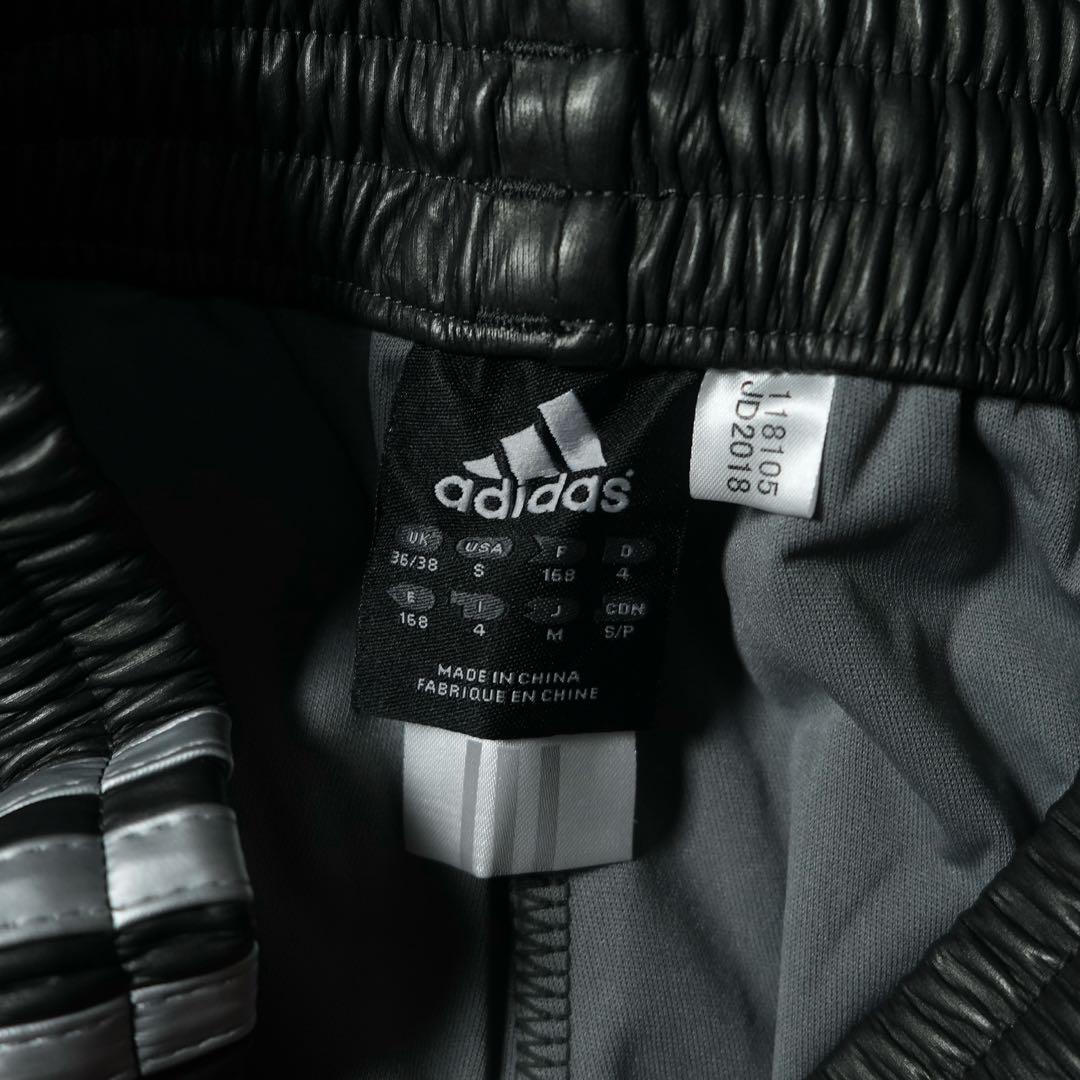 ほ*様 00s adidas レザー調 トラックパンツ コーティング ブラック
