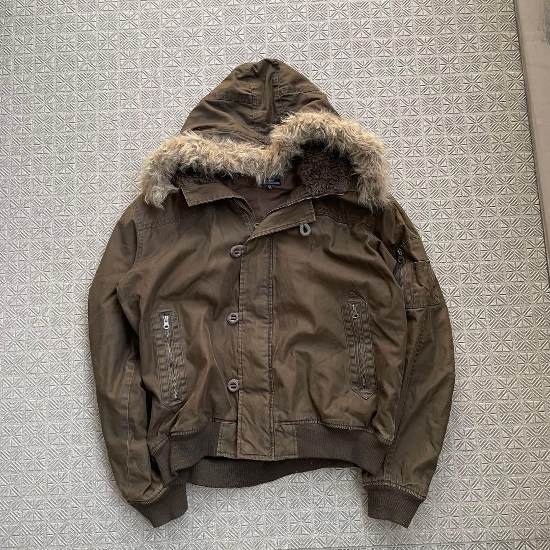 Y2K N2B 短丈 フライト ボンバー ジャケットCargo ファーフード45