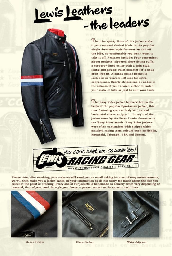 ルイスレザー シングルライダース スポーツマン イージーライダー 36