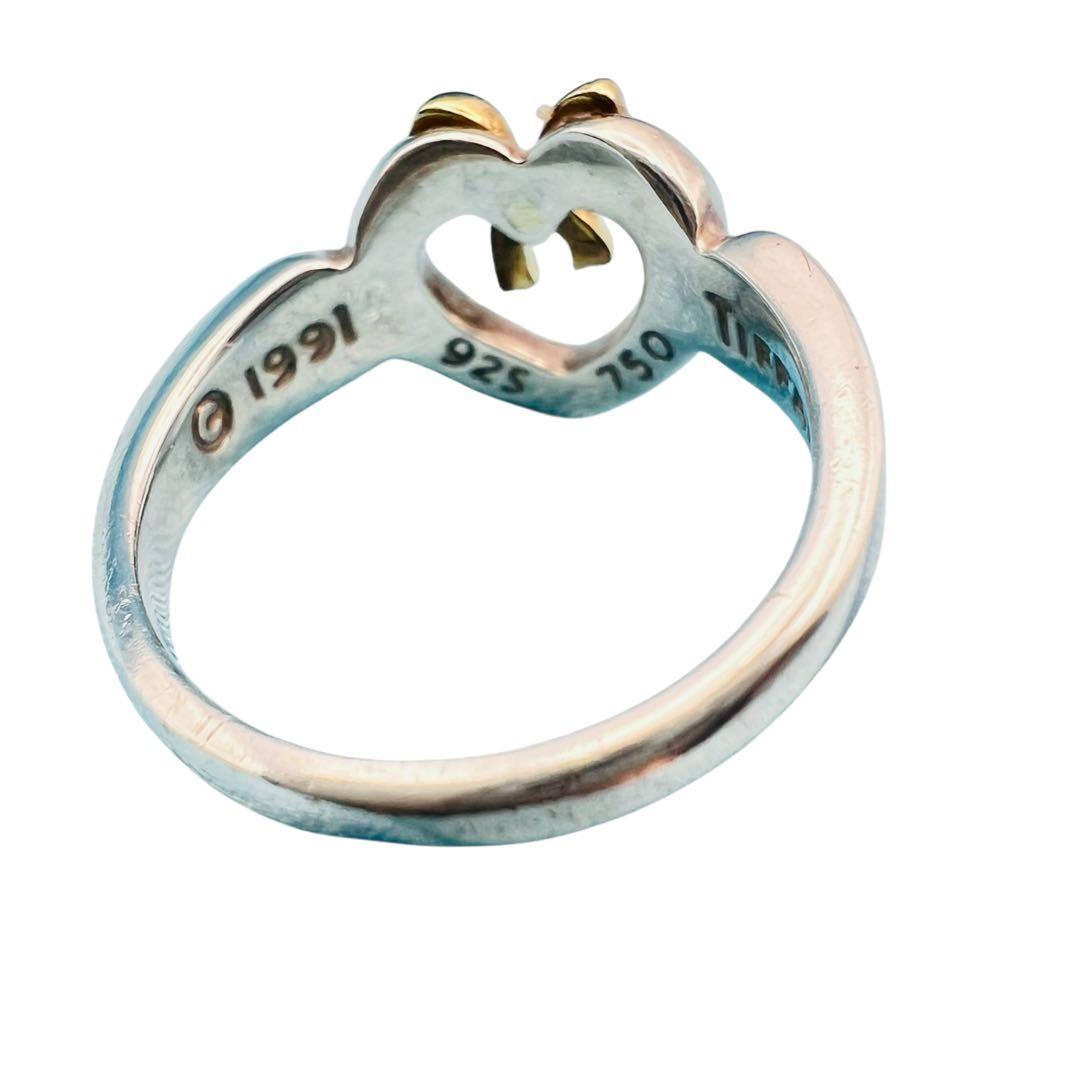 ティファニー ハート リボン K18 750 シルバー925 コンビ リング