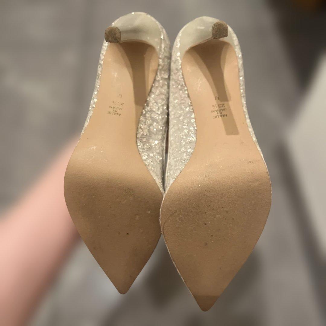 DIANA プラチナ グリッターチュールパンプス23.5cm ヒール9センチ