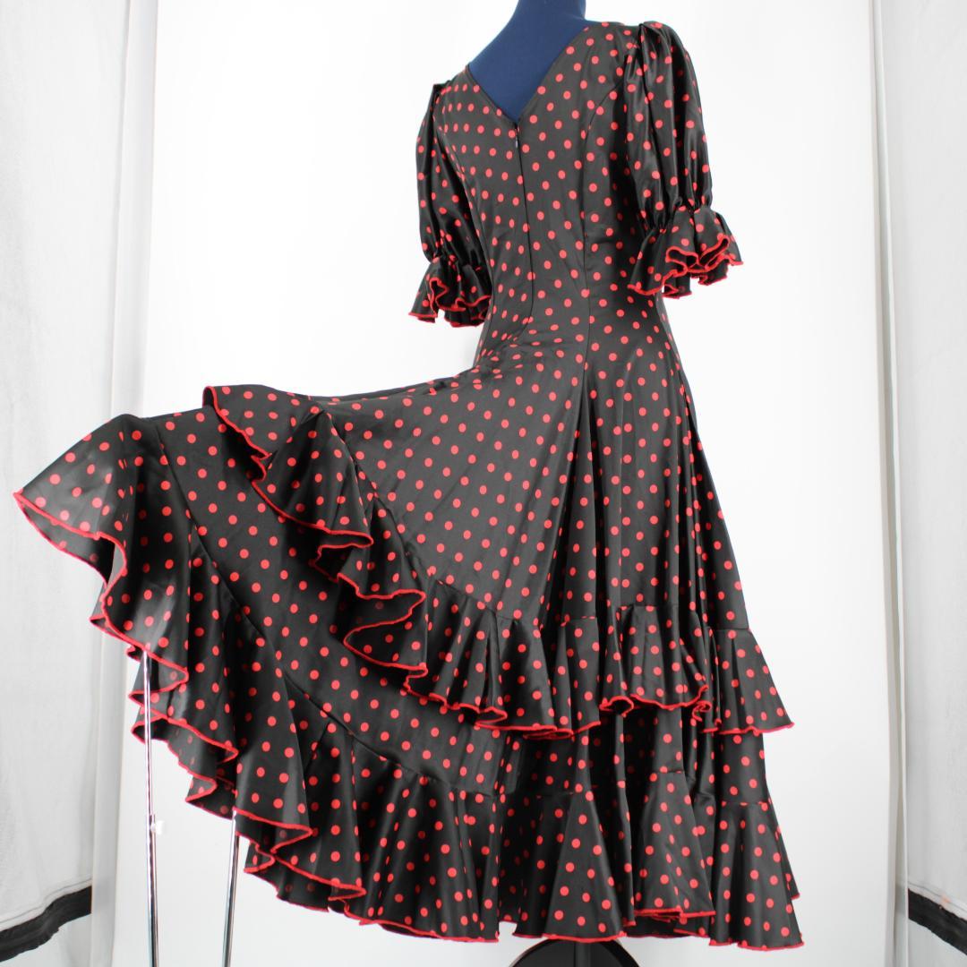 美品 フラメンコ衣装】ブラック ワンピース ドレス レッド ドット 水玉