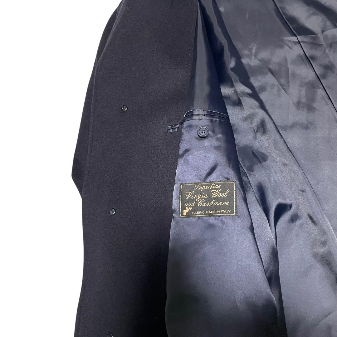 カシミヤ20%×イタリア製生地】マキシ丈比翼チェスターコート 濃紺 XL