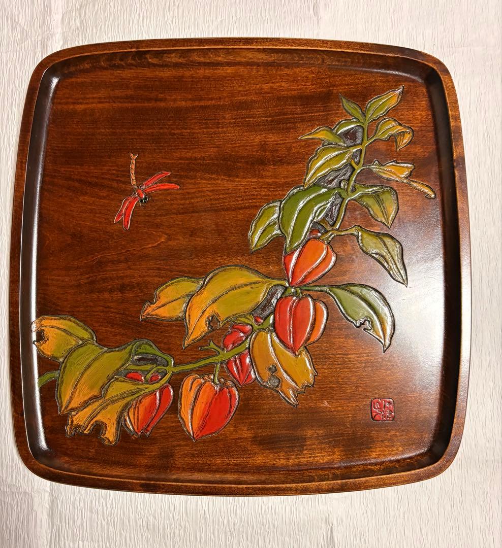 角盆ホオヅキ 烏城彫 33cm 木彫り - メルカリ