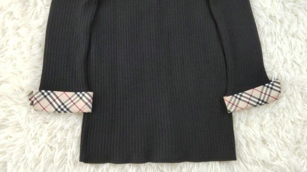 BURBERRY LONDON⿻シルク混 リブニット シャツ ノバチェック 黒M 楽天