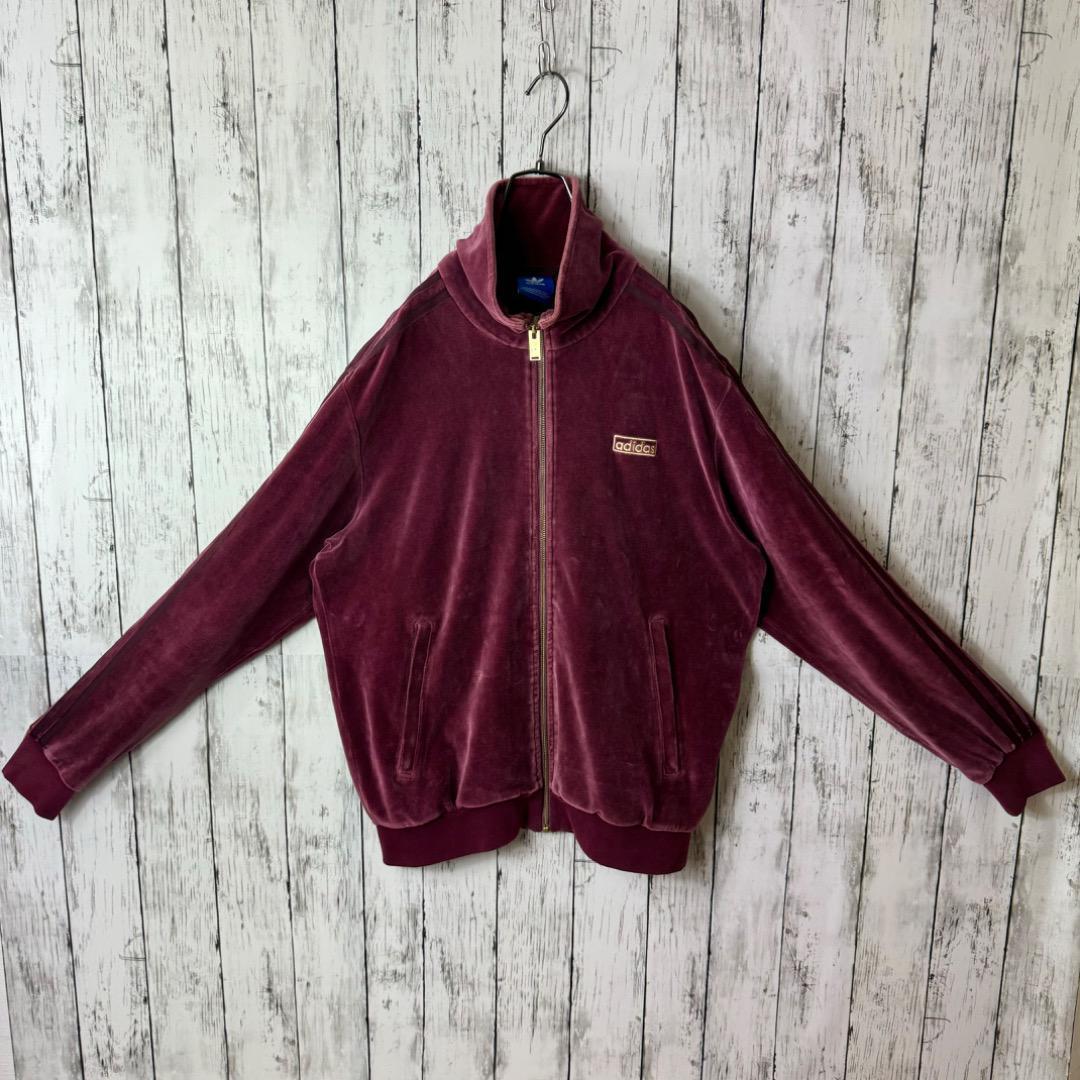 超希少】アディダス ベロア ジャージ L パープル 紫 ボルドー 赤