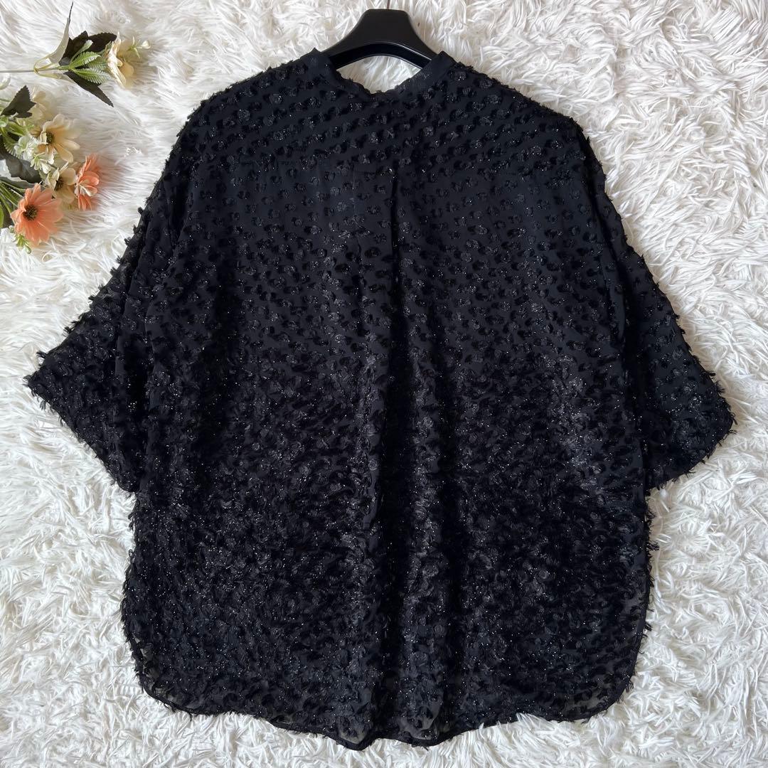 Drawer ドゥロワー ダブル リボン フリンジ ジャガード シアー ブラウス