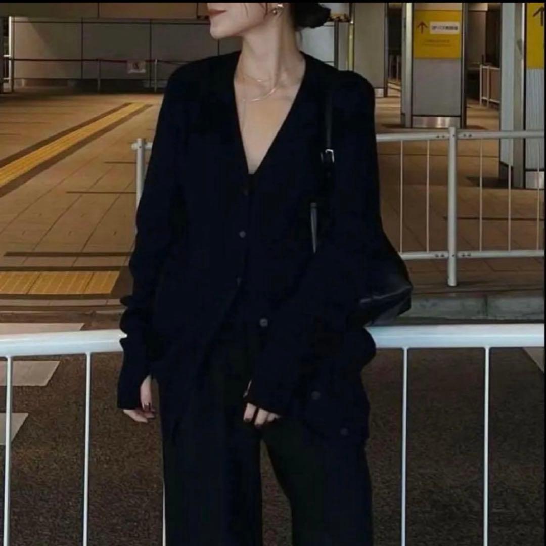 完売品】etre tokyo ランダムリブVネックニットカーディガン ネイビー