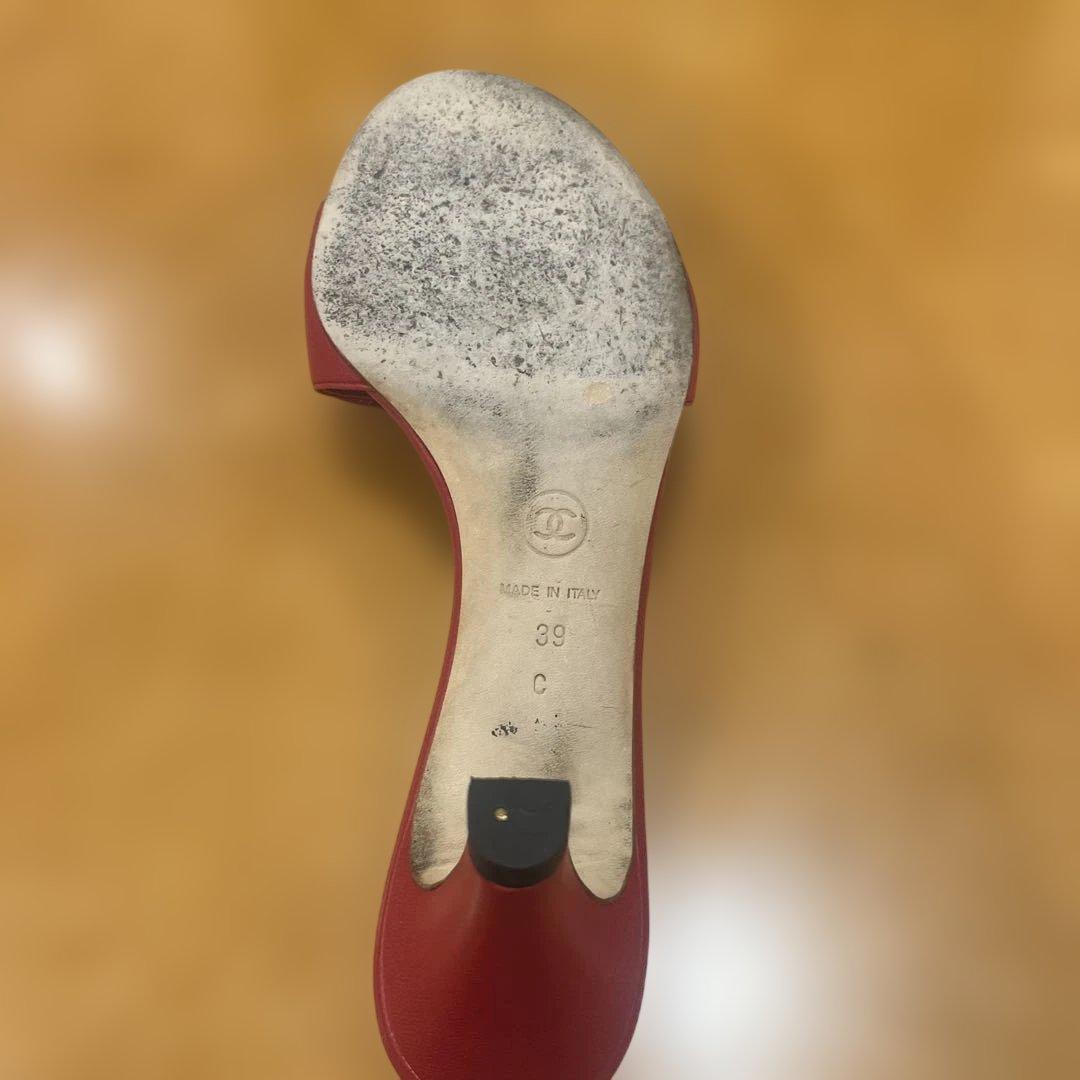 CHANEL レザーリボンミュール レッド サンダル 39 - メルカリ