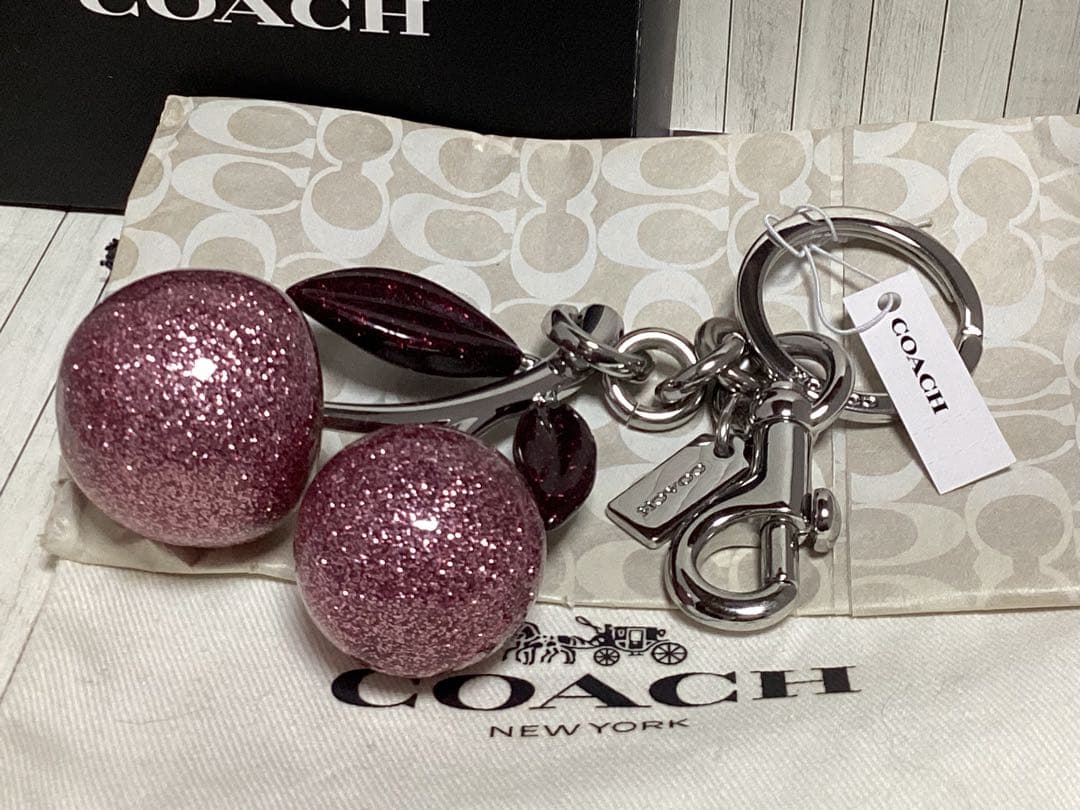 未使用タグ保存袋付きコーチCOACHチェリー キーホルダー本物さくらんぼ