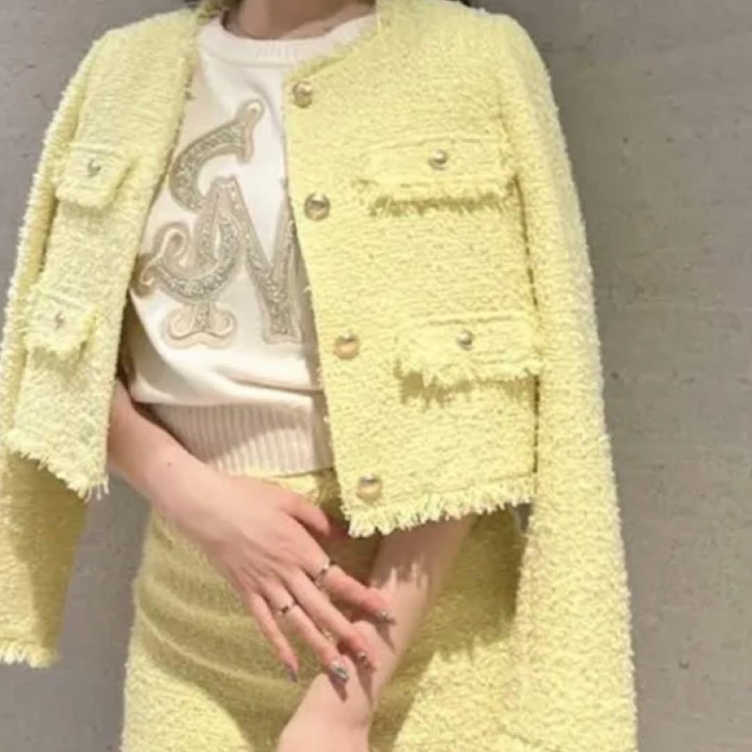 SNIDEL ツイードジャケット イエロー 黄色 - メルカリ