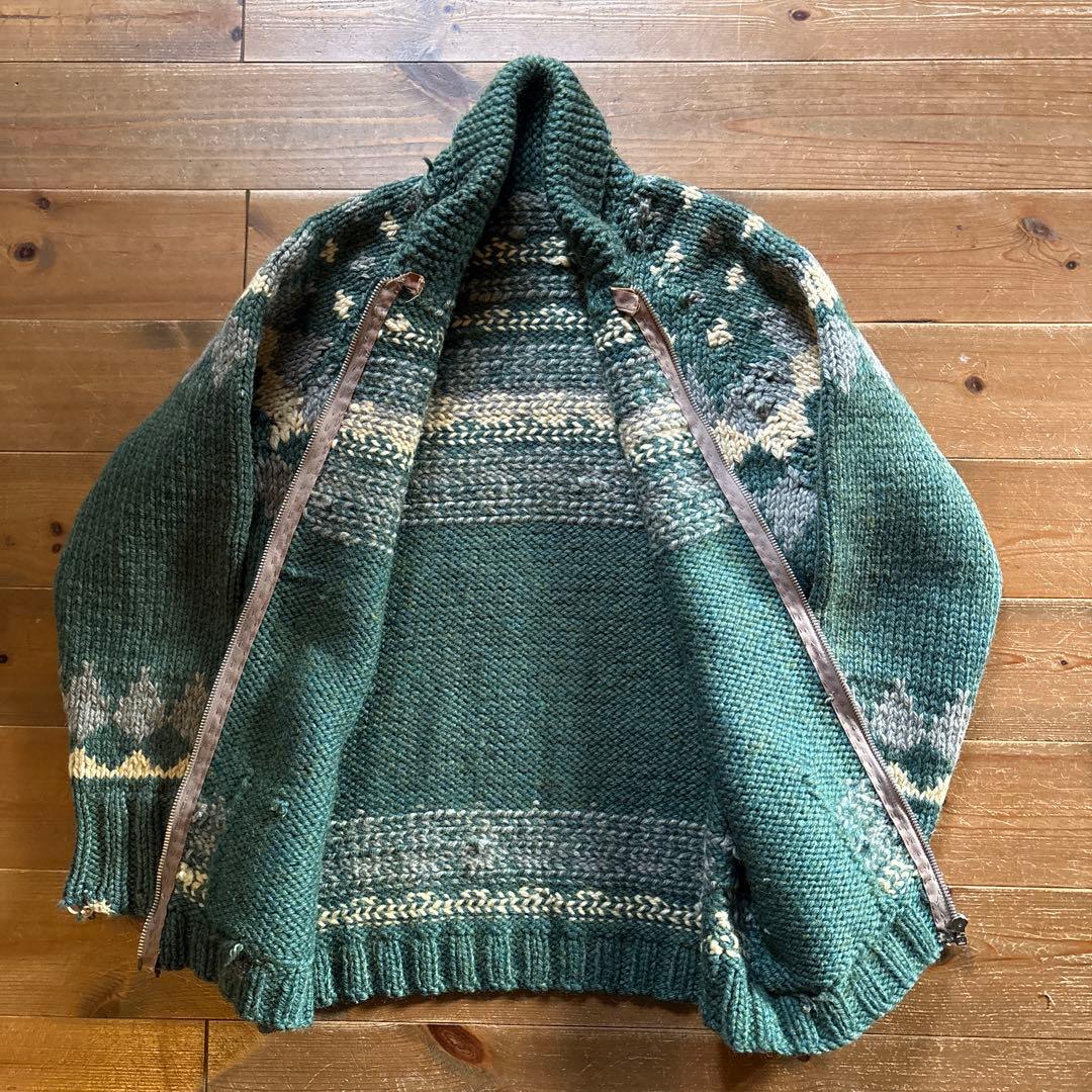 60sビンテージ】カウチンセーター 緑 メランジ アーガイル 雪 ノルディック