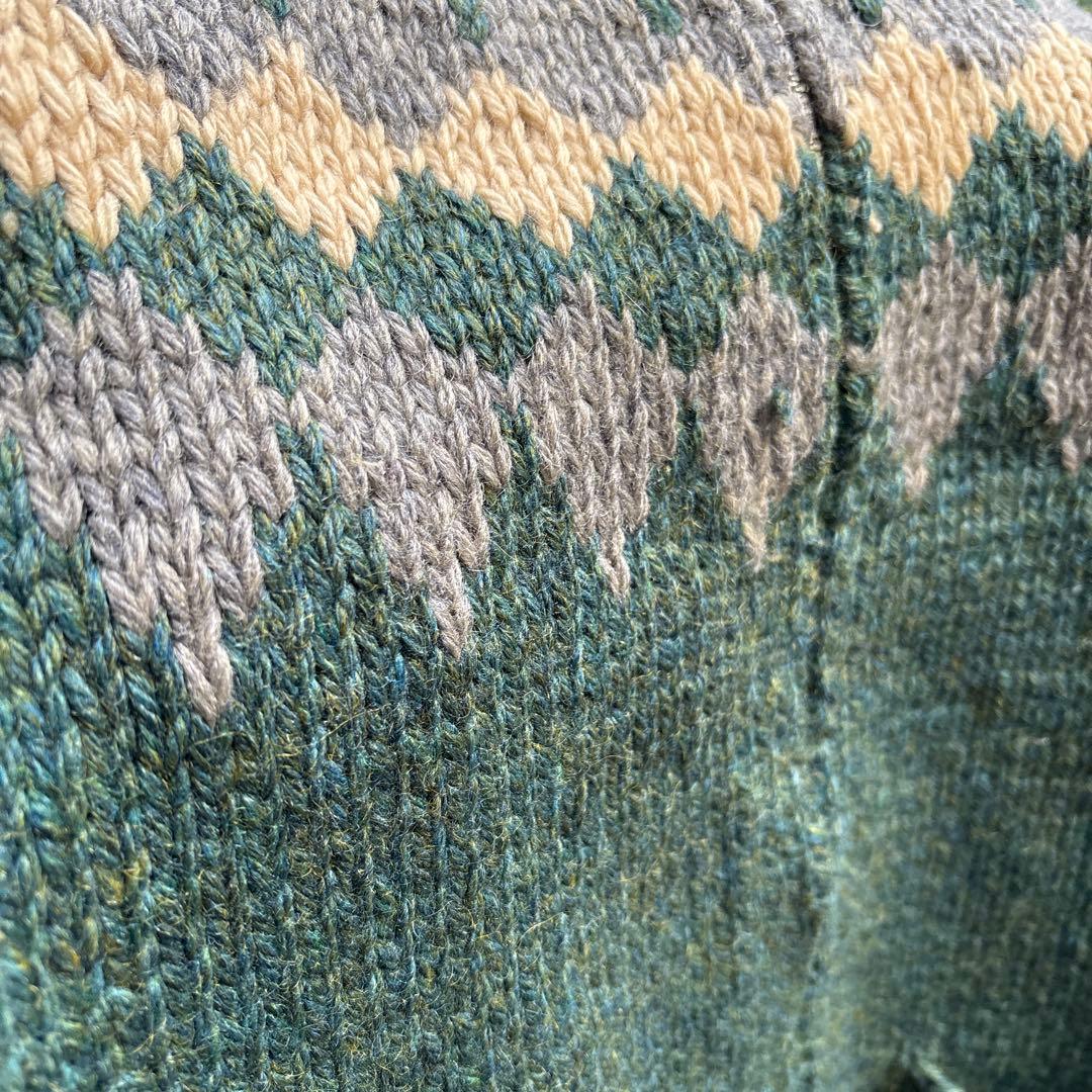 60sビンテージ】カウチンセーター 緑 メランジ アーガイル 雪 ノルディック