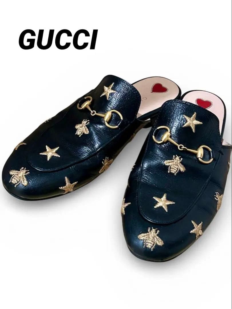 GUCCI グッチ プリンスタウン レザースリッパ スター ビー ITALY ☆関税込☆GUCCI☆グッチプリンスタウンレザースリッパ☆ (GUCCI