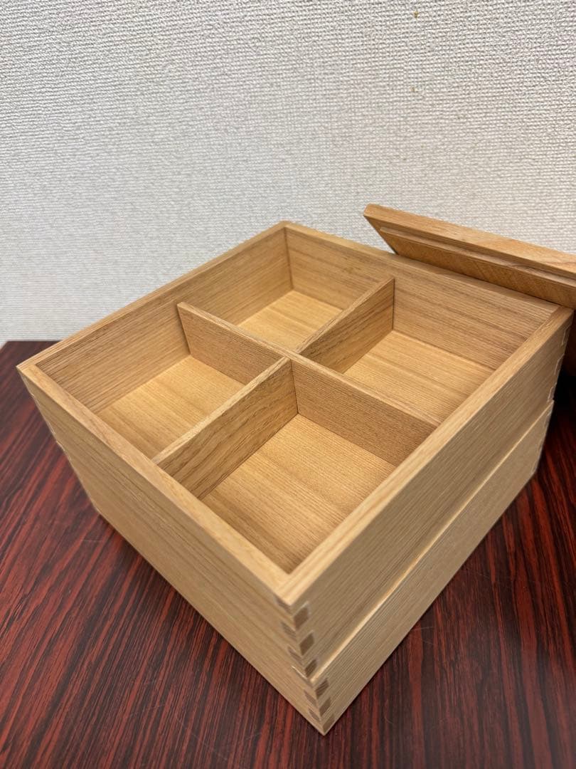 松屋漆器店　白木塗タモ６寸二段重箱(ナチュラル)