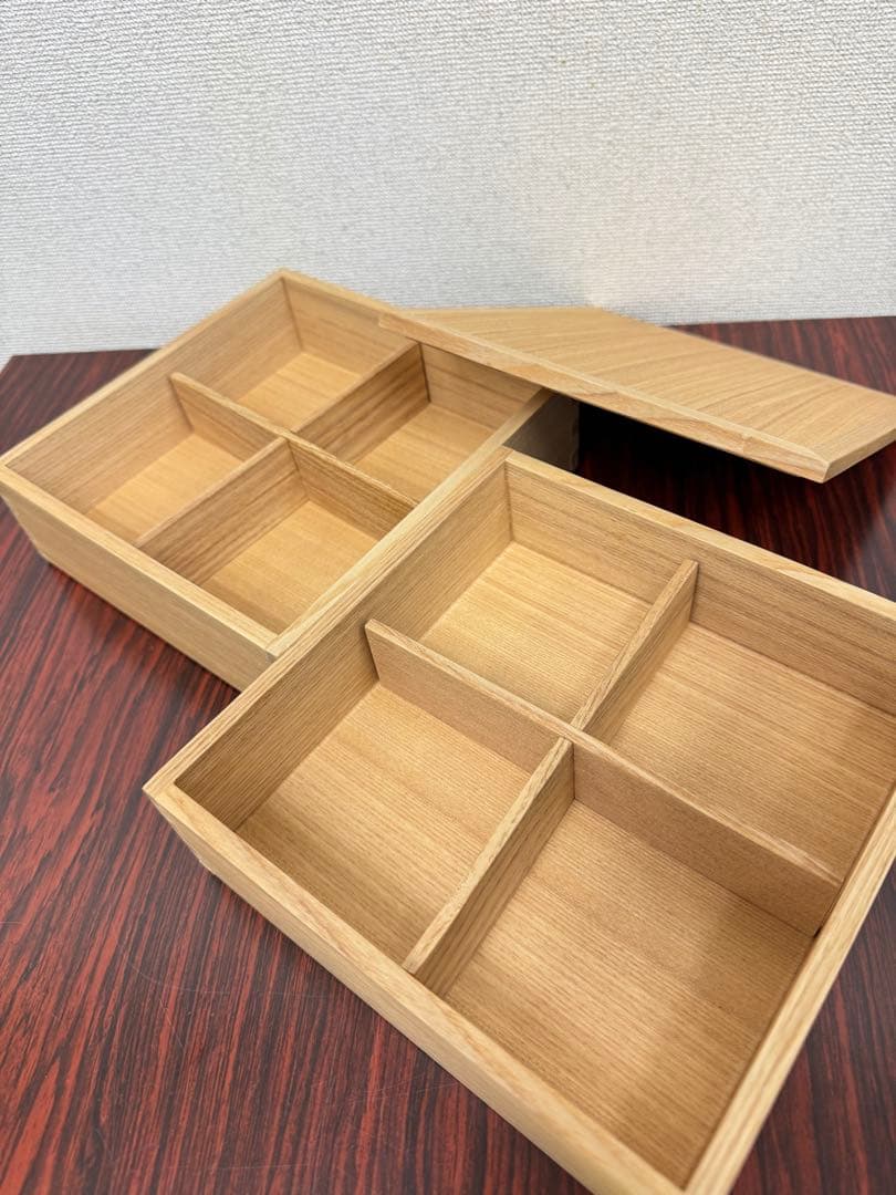 松屋漆器店　白木塗タモ６寸二段重箱(ナチュラル)