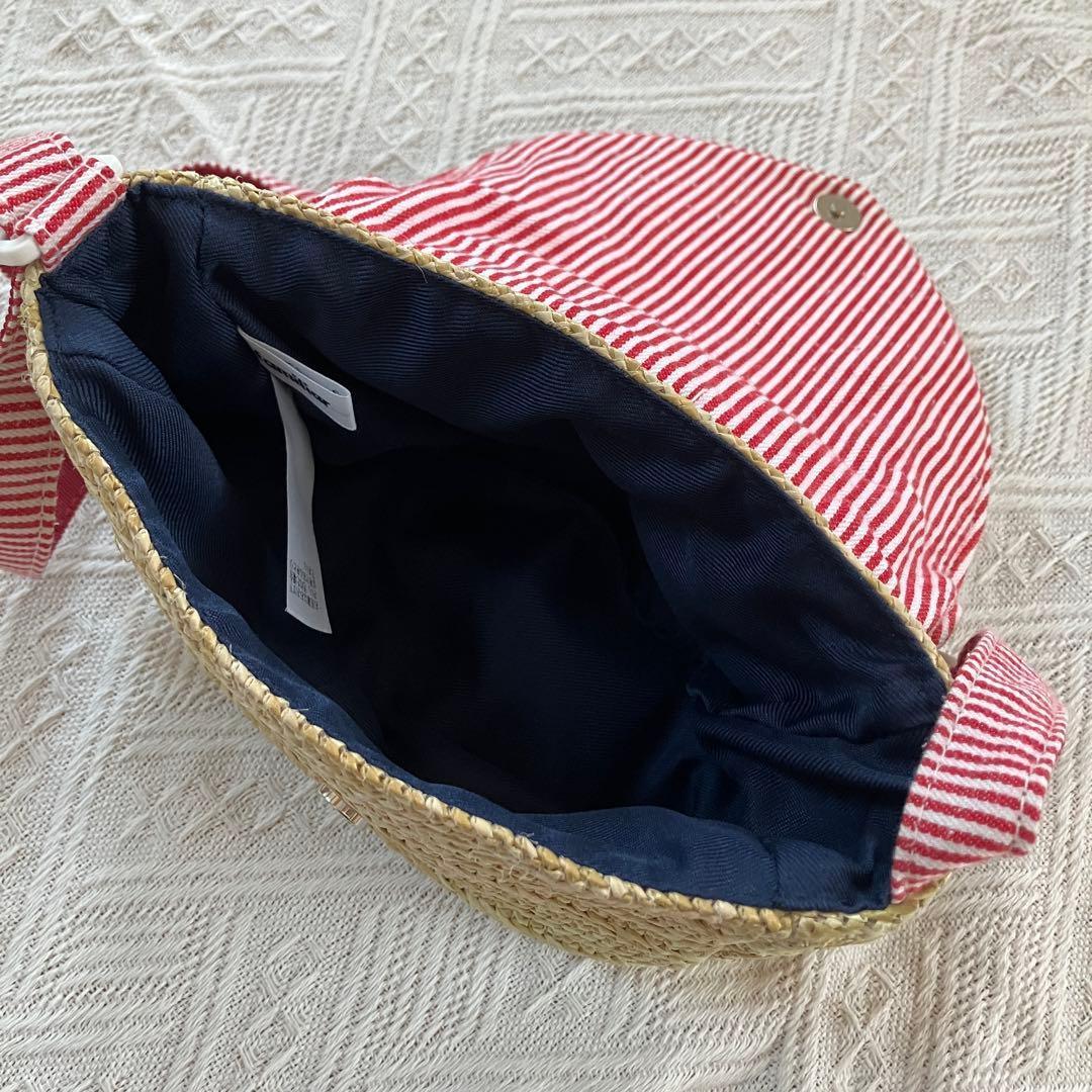 美品】familiar ファミリア 麦わら 舟形ポシェット ショルダーバッグ