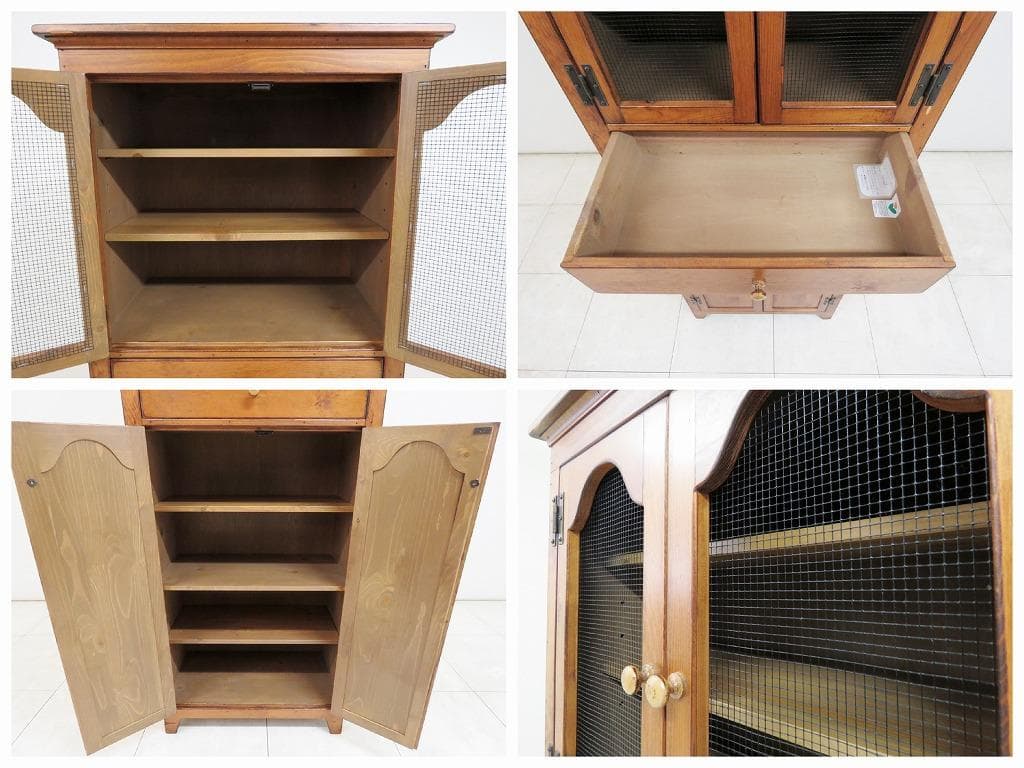 アンファン パイン無垢材 キャビネット 食器 飾り 本 書 棚 カントリー