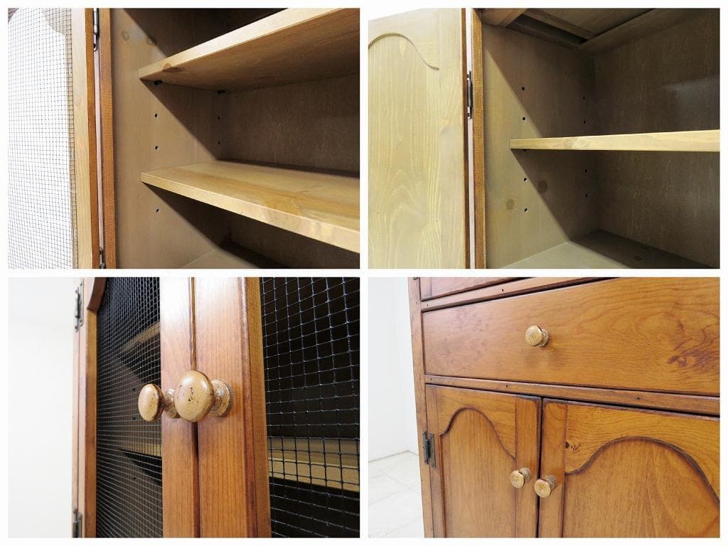 アンファン パイン無垢材 キャビネット 食器 飾り 本 書 棚 カントリー