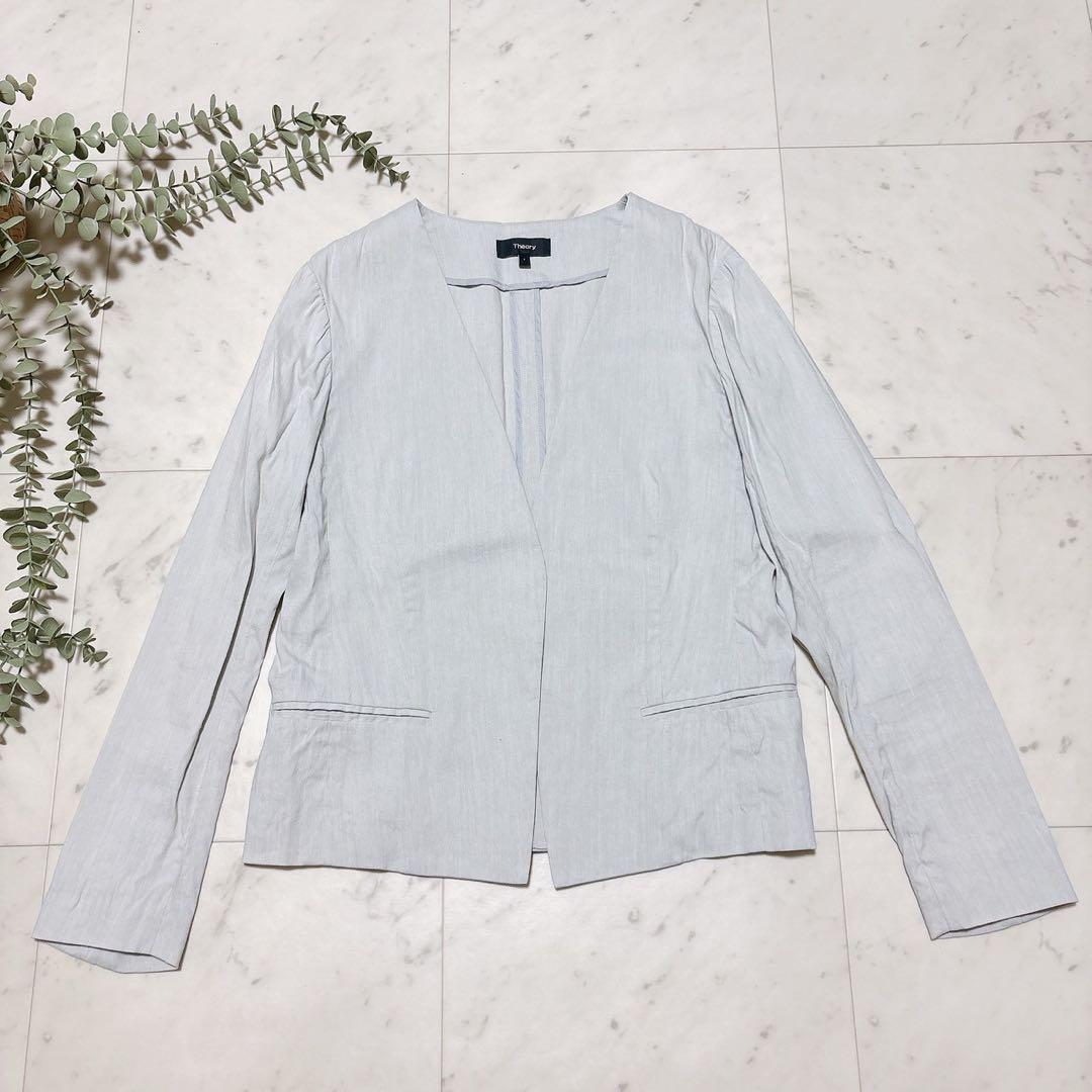 セオリー パンツスーツセットアップ リネン ノーカラー ワイドパンツ