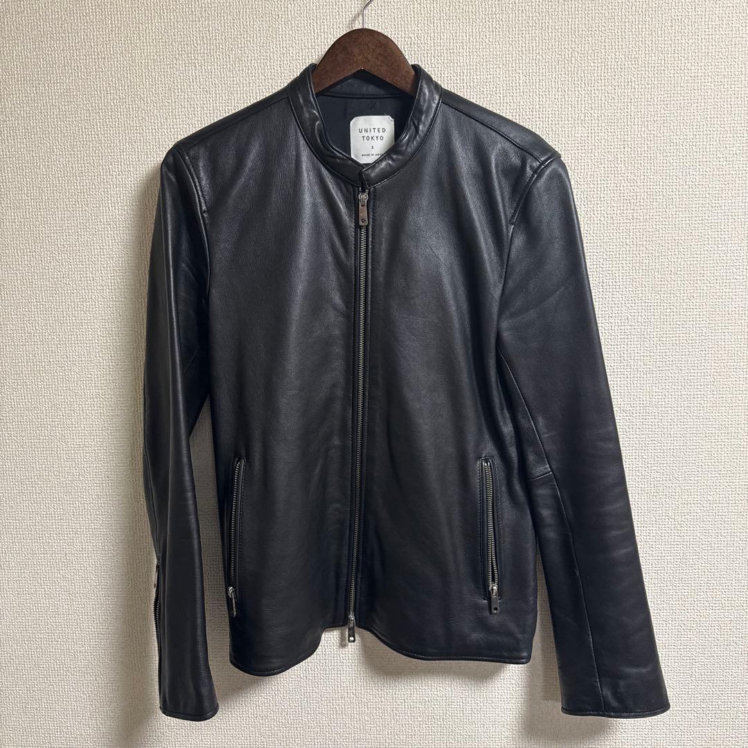 UNITED TOKYO ブラックレザーシングルライダースジャケット サイズ2
