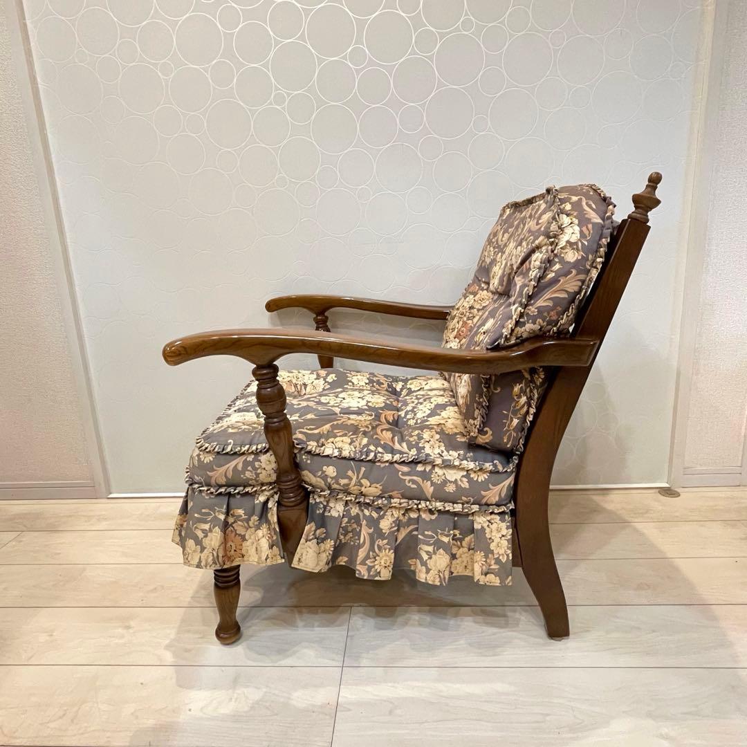 希少】飛騨産業 穂高 キツツキマーク 花柄 ラウンジチェア アームチェア