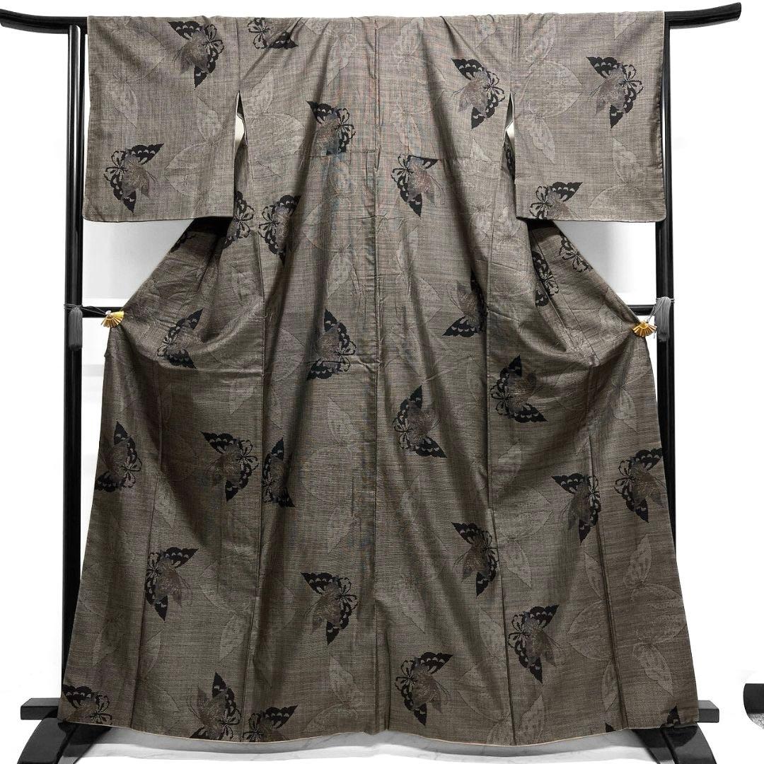 大島紬 小紋 泥染 蝶 蝶模様 着物 014b p