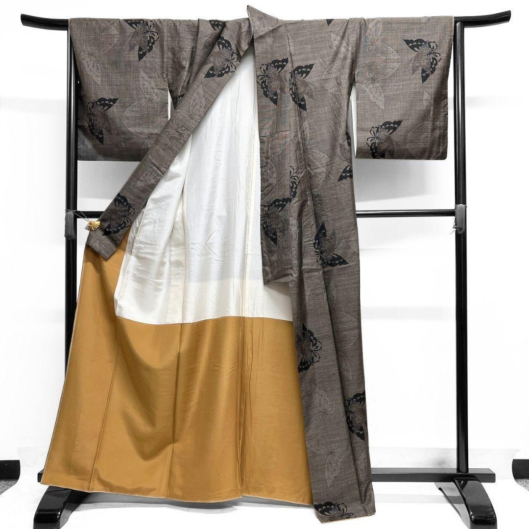 大島紬 小紋 泥染 蝶 蝶模様 着物 014b p