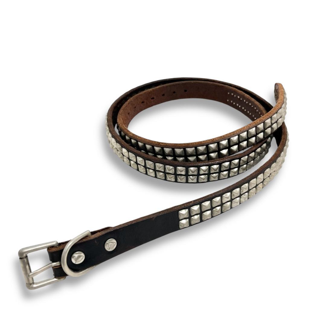 HTC 2連ピラミッド スタッズ ナローベルト レザーベルト 34 - メルカリ